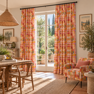 Rideaux graphiques aux tons lumineux tissu Arche