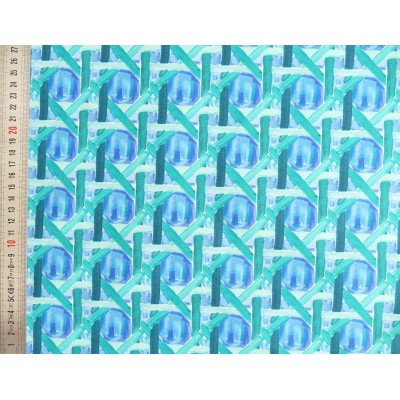 Carré tissu tapissier popeline 100% coton motif Cannage bleu avec mesures