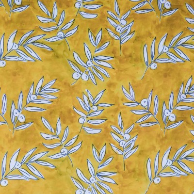 Carré tissu tapissier popeline 100% coton motif Olivette jaune