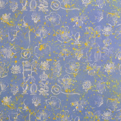 Carré tissu tapissier popeline 100% coton motif Botanica bleu