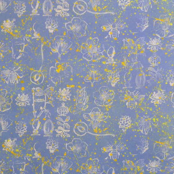 Carré tissu tapissier popeline 100% coton motif Botanica bleu