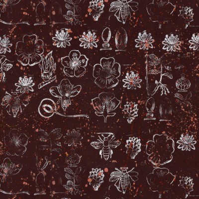 Carré tissu tapissier popeline 100% coton motif Botanica prune
