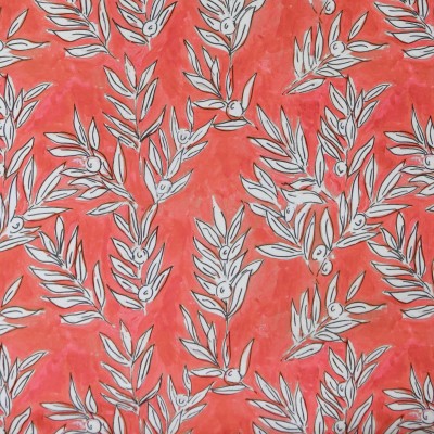 Carré tissu tapissier popeline 100% coton motif Olivette corail