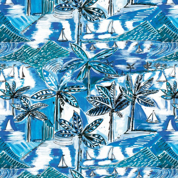 Carré tissu tapissier popeline 100% coton motif Baie des Anges