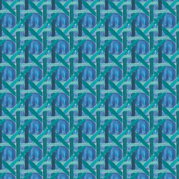 Carré tissu tapissier popeline 100% coton motif Cannage bleu