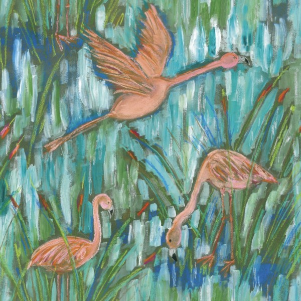 Tissu Flamants roses – motif exotique jungle chic imprimé sur suédine velours et popeline de coton