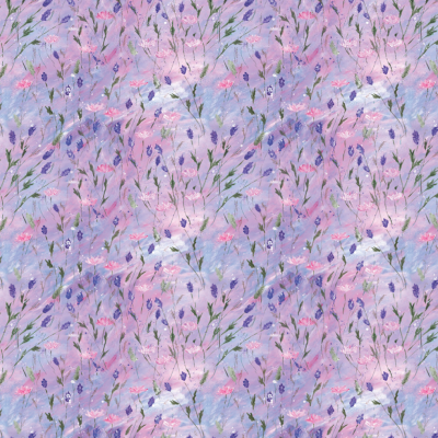 Tissu Lavande – motif floral imprimé sur suédine velours et popeline de coton