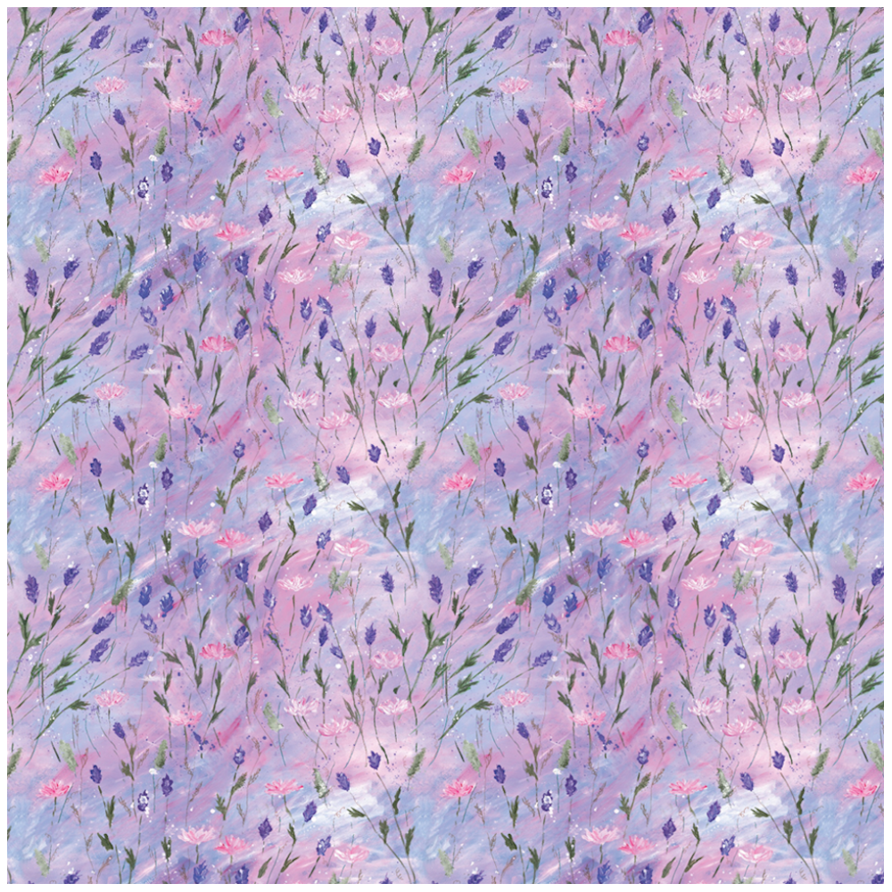 Tissu Lavande – motif floral imprimé sur suédine velours et popeline de coton