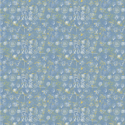 Tissu Botanica bleu – motif floral imprimé sur suédine velours et popeline de coton