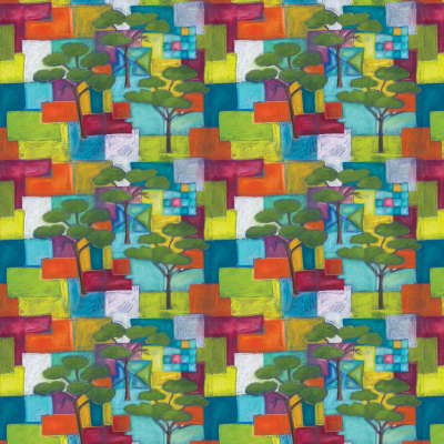 Tissu Pinède – motif graphique et coloré sur suédine velours