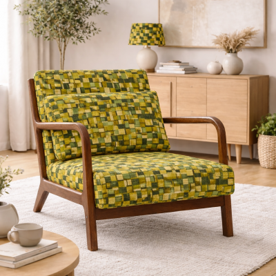 Fauteuil réalisé avec le tissu Raphia en suédine velours