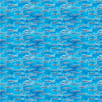 Tissu Sardines – motif poissons bleu imprimé sur suédine velours et popeline de coton