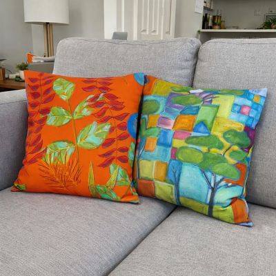 Coussin réalisé avec le tissu Aubanel décliné en coton ou en suédine velours