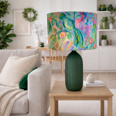 Abat-jour réalisé avec le tissu Eden décliné en coton ou en suédine velours