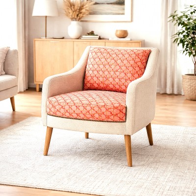 Fauteuil réalisé avec le tissu Cannage corail en suédine velours