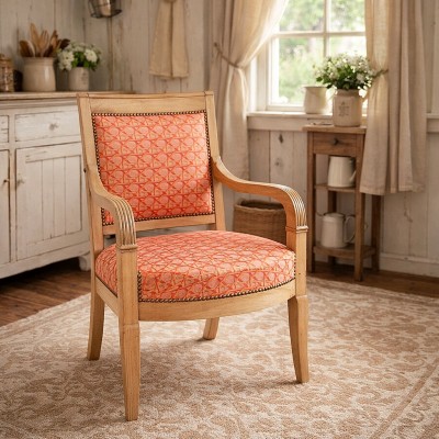 Fauteuil réalisé aussi avec le tissu Cannage corail en suédine velours