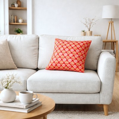 Coussin réalisé avec le tissu Cannage corail décliné en coton ou en suédine velours