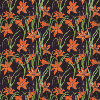 Tissu d'ameublement Lys – motif floral imprimé sur suédine velours